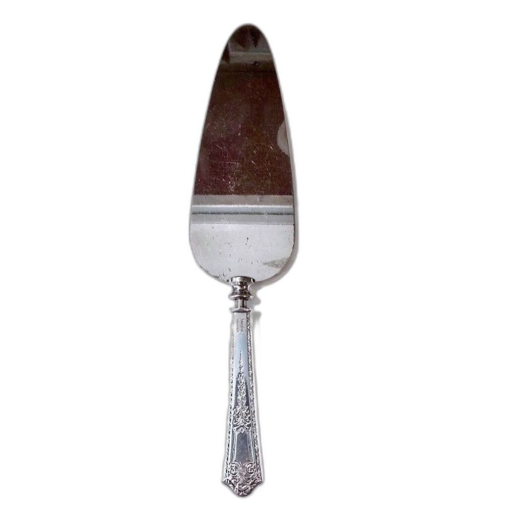 Vintage Sterling Silver Handle Pie Cake Server Ornate Floral Scroll Variant 9.5"